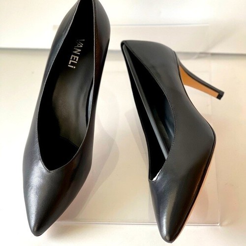NWT! ($150) VANELi Black Leather Pumps Heels Pointed Toe Stiletto Heels, Sz 10M - Picture 2 of 8