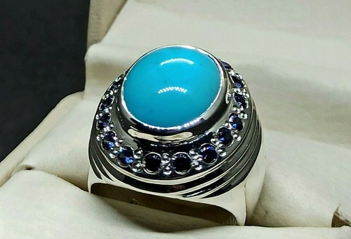 Natürlicher 20 kt Neshapuri Feroza Sterlingsilber 925 Handarbeit Türkis Herrenring - Bild 1 von 12
