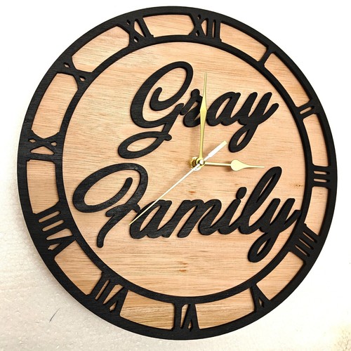 black personalised laser cut wood wooden wall clock door name word number letter - Picture 7 of 9