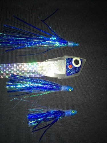 High Percentage Salmon Trolling Flies And Bait/Meat Rigs- Blue/Clear Green Glow - Afbeelding 11 van 11