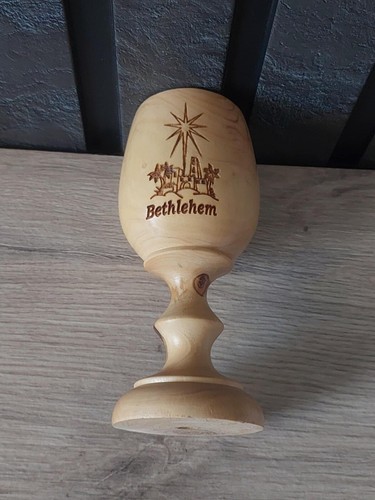 wooden cup Bethlehem hand made olivewood from holy land 4.7" - Picture 6 of 6