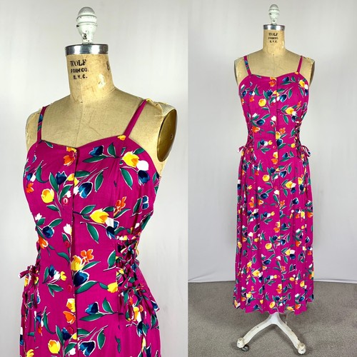 Vintage 90s Romantic Pink Prairie Floral Midi Sund