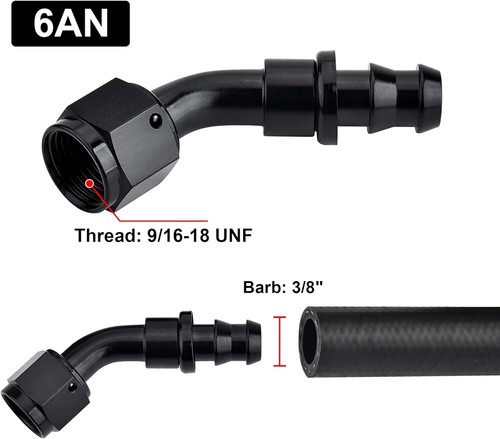4 x 6AN 8AN 10AN Push Lock Hose Fitting 0° 45° 90° 180° Degree for NBR Fuel Line - Picture 7 of 15