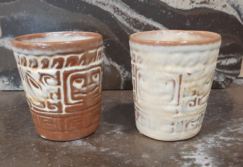 VTG Lot of 2 Frankoma Pottery Aztec Mayan Coffee Mugs Tiki 8oz # 7CL Brown - Picture 8 of 8