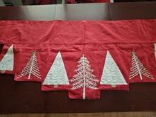 Cynthia Rowley Fireplace Mantle Scarf Red with Christmas trees 26x81 EUC