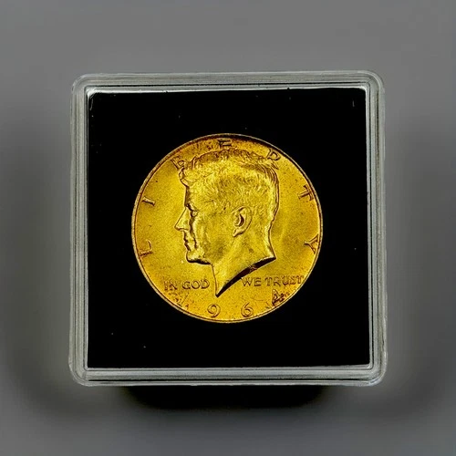 1964 50 cent 90% Kennedy Silver Half Dollar - Gold Plated -FREE Case