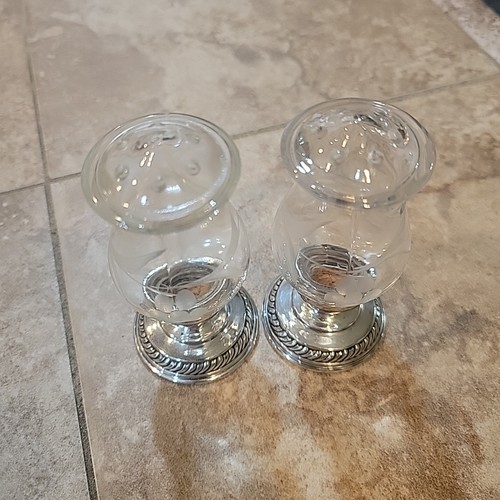Quaker Silver Co. 703 Sterlingsilber & geätztes Glas gewichtetes Salz & Paprika - Bild 6 von 6