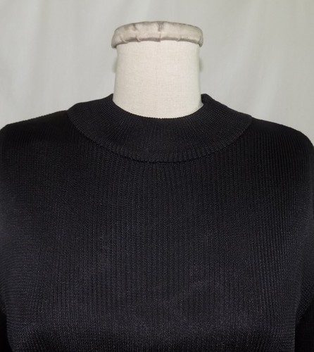 St John Sport Black Ribbed Rayon Knit Mock-Neck Short Sleeve Pullover Top P NEW - Picture 3 of 4