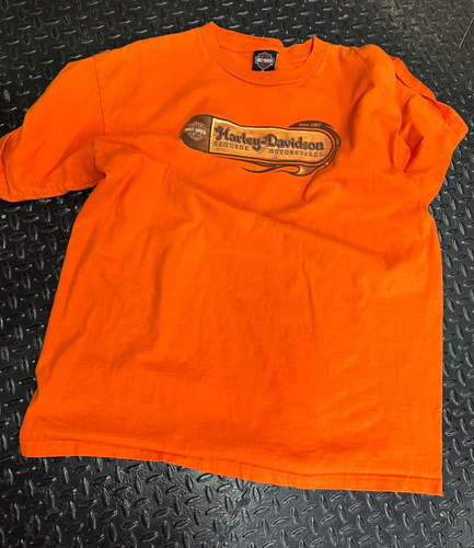 Vintage Harley Davidson T Shirt XXL Orange Holoubek Made in USA Biker Graphic - Picture 9 of 9