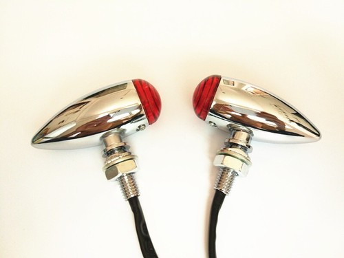 Mini Red LED 3 Wires Turn Signal Blinker Light Chrome Bullet Motorcycle - Picture 3 of 7