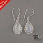 Pear Natural Rainbow Moonstone Elegant Drop Earrings Jewelry 925 Sterling Silver