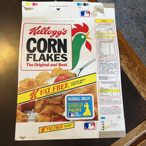 Vintage Empty Cereal Box 1992 Kellogg’s Corn Flakes MLB Greats Yogi Berra
