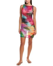 Natori Floral Mirage Printed Mesh Mini Dress Women's Black S