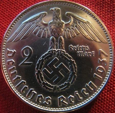 Germany 2 Reichsmark 1937-Genuine Silver Coin Third Reich-WWII-Vintage-Antique
