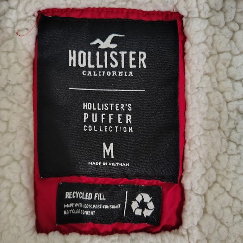 Hollister California Puffer Jacket Womens Medium Red Weathercast Sherpa-Lined - Picture 5 of 13