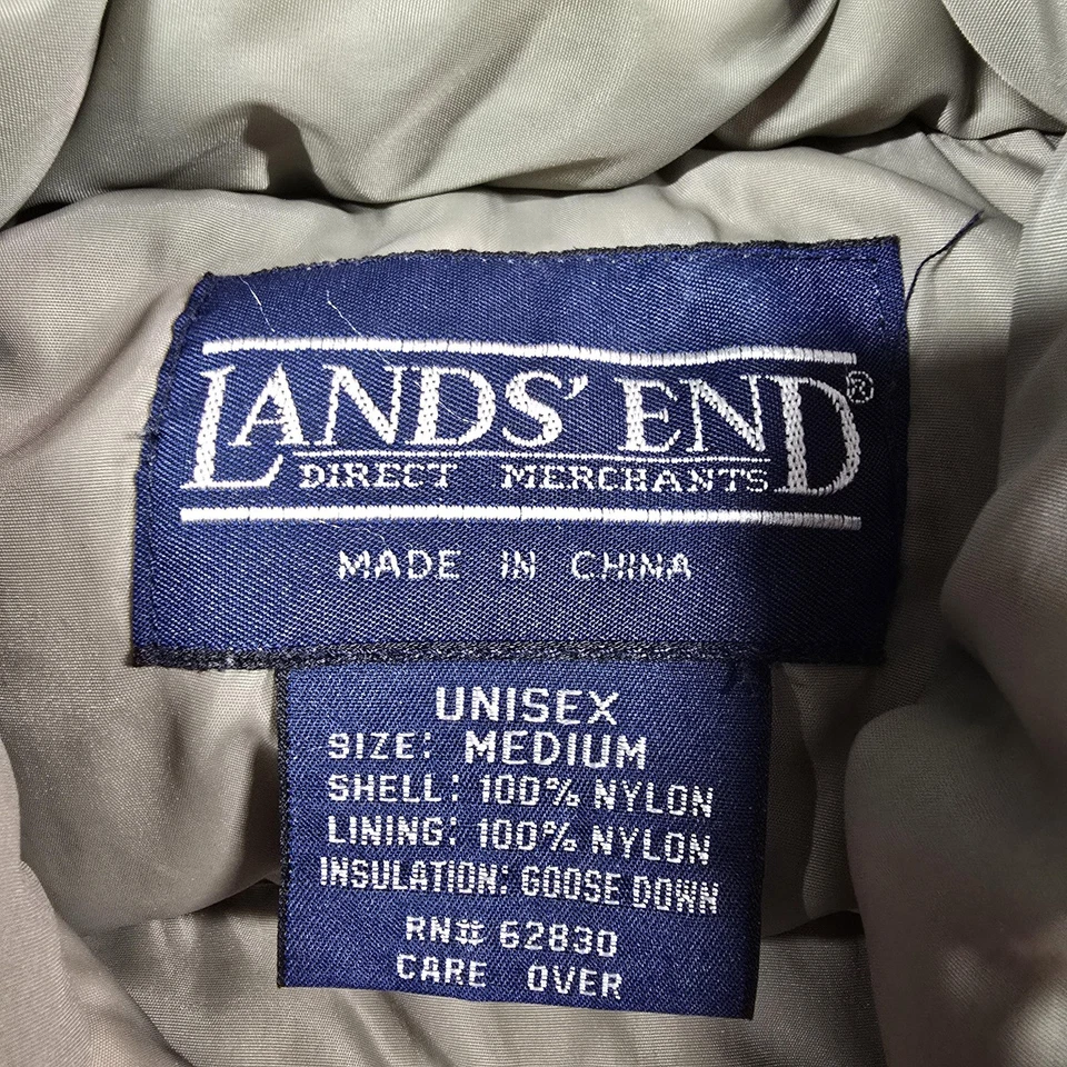 Lands End Puffer Vest Mens Medium Beige Goose Down Nylon Quilted Outdoor Warm - Image 3 of 4