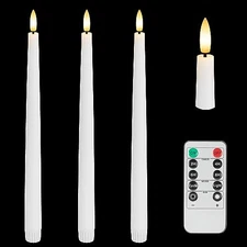 Flameless Taper Candles with 3D Wick, 11.4" Real Wax LED Candles 3 Pack White