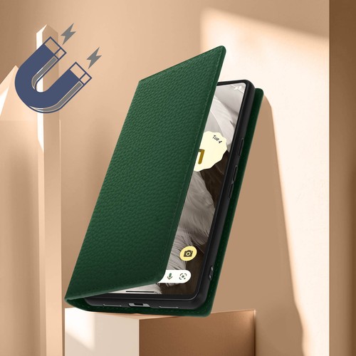 Etui Google Pixel 7 Portefeuille Design Cuir Texturé Support Video Vert - Photo 5 sur 6