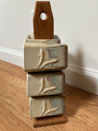 MCM 6 Rodolfo Padilla Pottery Drip Glaze Dolphin Stackable Coffee Mugs w Rack - Picture 4 of 24