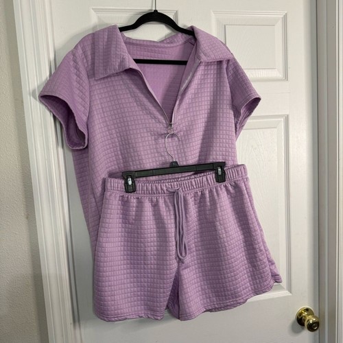 Lavendel Waffel Strick Lounge Set 0X - Bild 2 von 8