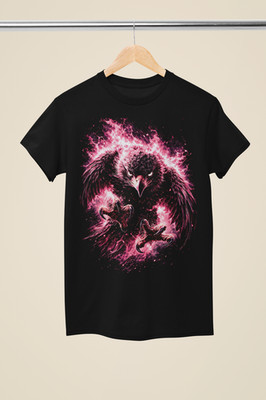 Pink Flame Eagle Neon Feuervogel Dark Fantasy Raptor Unisex Schwarz T-Shirt