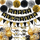 Happy New Years Decorations 2026, Black and Gold New Years Banner, Triangle Flag