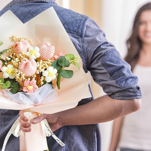 Crochet Flower Tulip Bouquet: Handmade Artificial Flower Knitted Sunflower Bo... - Picture 4 of 7