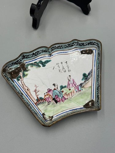 Antique 18th c Qianlong Period Chinese Cloisonne Canton enamel Plate  6" - Picture 5 of 10