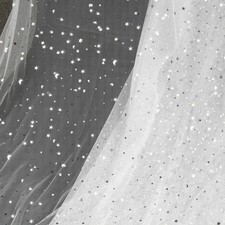 Tutu Skirt Tulle Fabric, 1Yd Glitter Sequin Roll, Star Moon, White