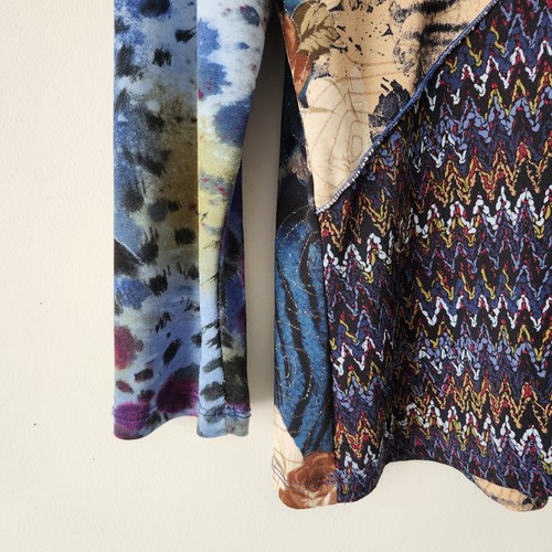 Vintage 80er blau Blumen Stretch Top Patchwork Boho Whimsigoth Gypsy Gr. Large - Bild 4 von 12
