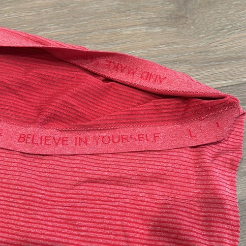 LULULEMON Red Striped Crew Neck Active Workout Short Sleeve T Shirt Size Large - Picture 9 of 10