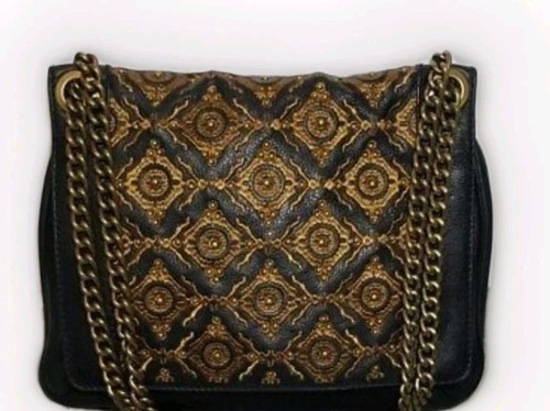 ISABELLA FIORE VINTAGE CAROLINE STUDDED EMBROIDERED SHOULDERBAG SADDLE FLAP $595 - Picture 7 of 22