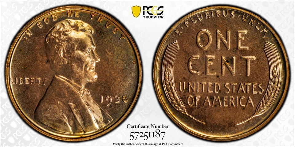 1936 PROOF LINCOLN WHEAT CENT PCGS PR64 RD BRILLIANT BRIGHT RED LUSTER - Image 3 of 4