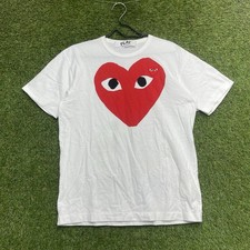 Play Comme Des Garcons Shirt Mens Large White Red Heart Graphic Logo Japan