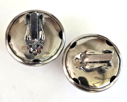 Vintage Round Dome Silver Tone Clip Earrings 1" - Picture 4 of 5