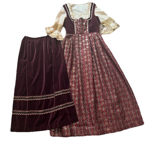 Vintage Rose Dirndl Aus Bayern Velvet Lace Dress Purple Merlot Embroidery Sz.40 - Picture 5 of 22