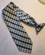 Boys Tie, Blue, Light Blue White Plaid Classic Print Clip-On Neck Tie 17"