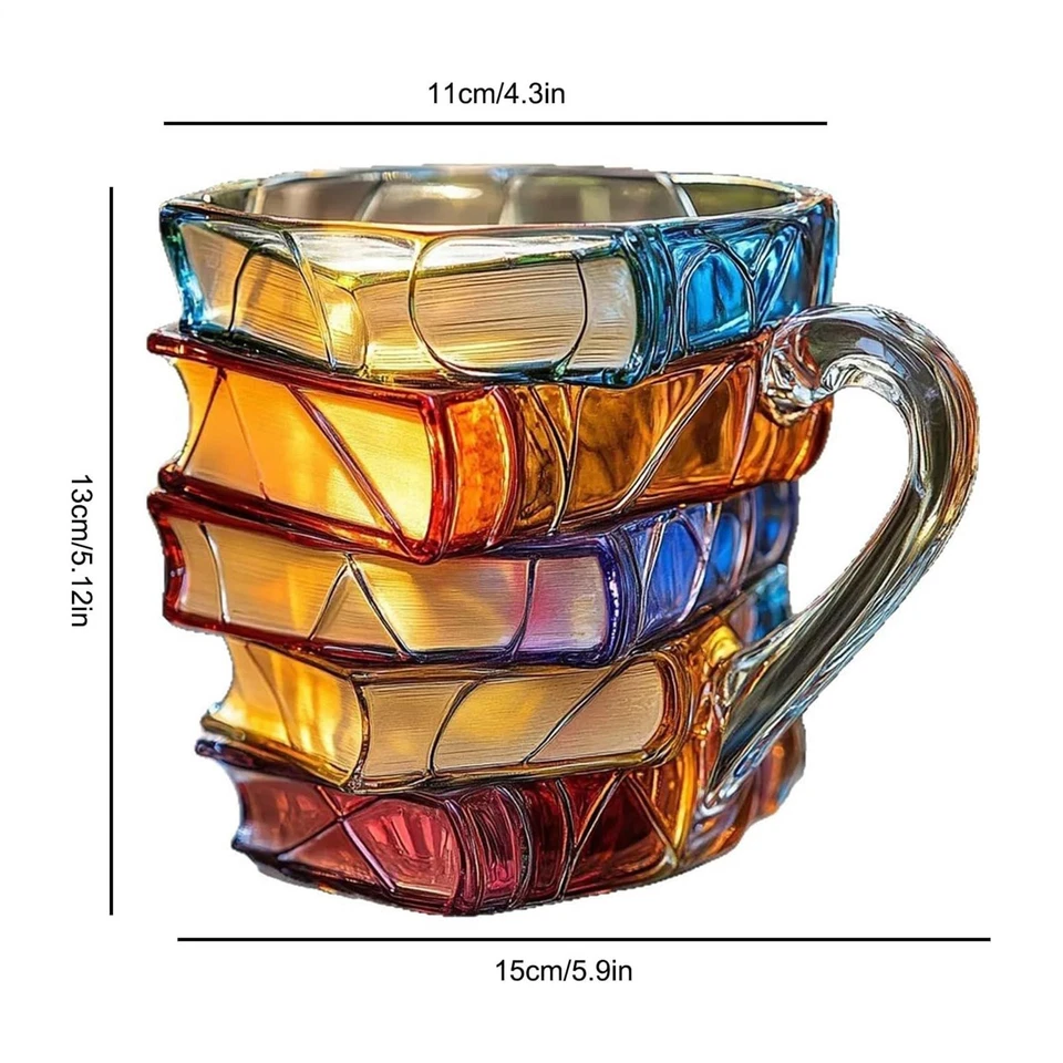 Painted Book Mug 3D Painted Book Coffee Mug Unique Book Stacking Coffee Mugs - Image 3 of 4