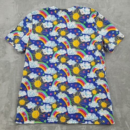 Peaches Uniforms Womens Scrub Top Size XL Sun Rainbow Clouds 100% Cotton - Picture 3 of 9