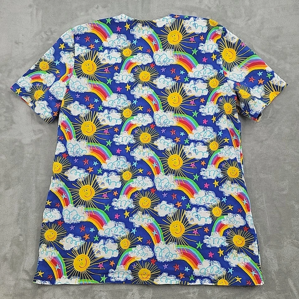 Peaches Uniforms Womens Scrub Top Size XL Sun Rainbow Clouds 100% Cotton - Image 3 of 4