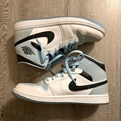 Nike Air Jordan 1 Mid Sneaker Mid Top Schnürung Weiß/Schwarz/Hellblau 41