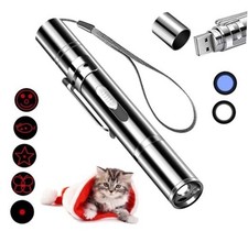 Pet Cat Laser Toy, USB Rechargeable Handheld Pointer, 5 Red Laser Patterns,