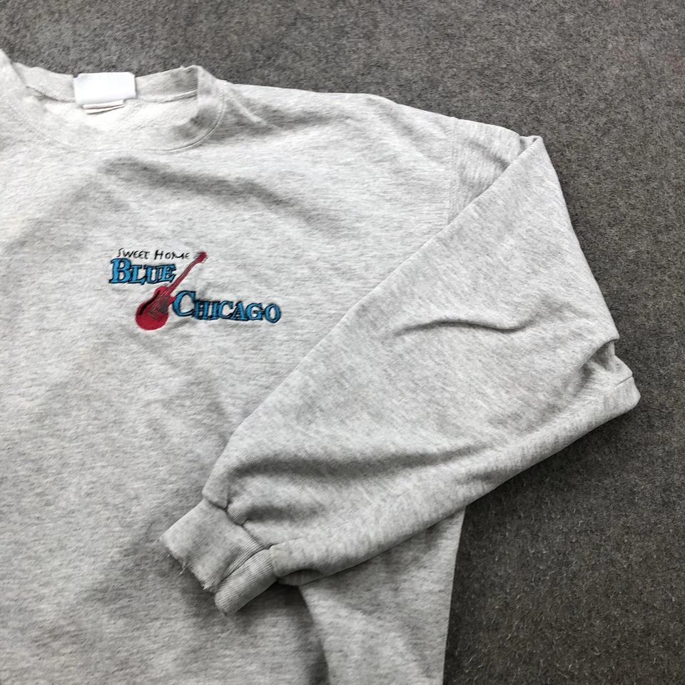 Sudadera Lee De Colección Para Hombre XL Gris Azul Chicago Cuello Redondo Hecha en EE. UU. Años 90 Foto 3 de 4