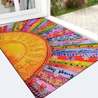 Boho Sun Door Mat Outside Entrance, Colorful Floral Welcome Mat Front Door Ma...