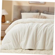 Fleece Comforter Set -Super Soft Warm Fluffy Bedding, Queen Cream White