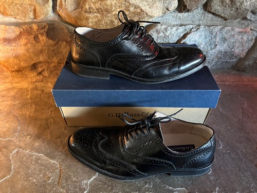 G.H. Bass & Co Nicholas Black Leather Wingtip Men's Shoes Size 10.5 M OxfordsBOX - Picture 9 of 11