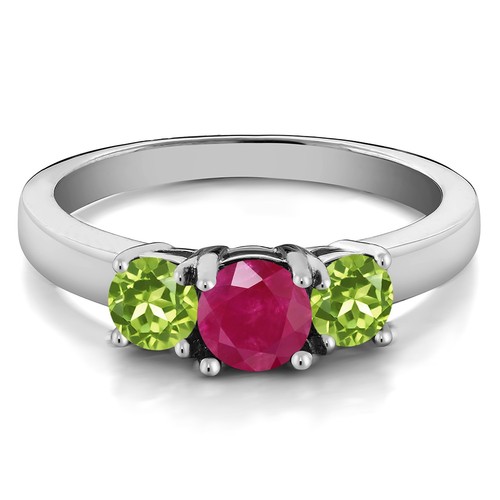 925 Sterling Silver  Ruby and Peridot Women Ring (1.15 Cttw, Gemstone - Picture 2 of 5