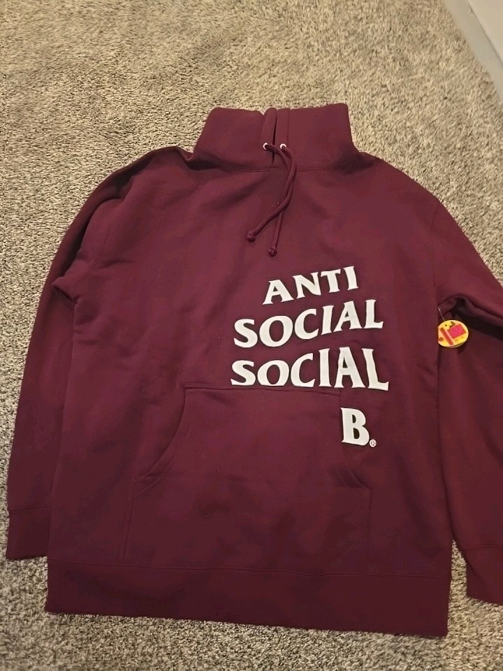Anti Social Social Club Cut Off Logo Hoodie – Maroon – Size XL
