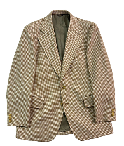 VTG 70s 40S 34x30 2pc Pant Suit Tan White Gingham Polyester Knit Retro Flare - Picture 3 of 18