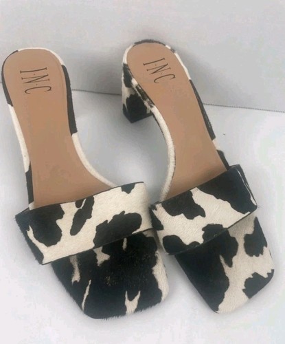 Cow Print Open Toe Block Heel Slide Sandals By INC International Concepts Sz 8.5 - Picture 3 of 7